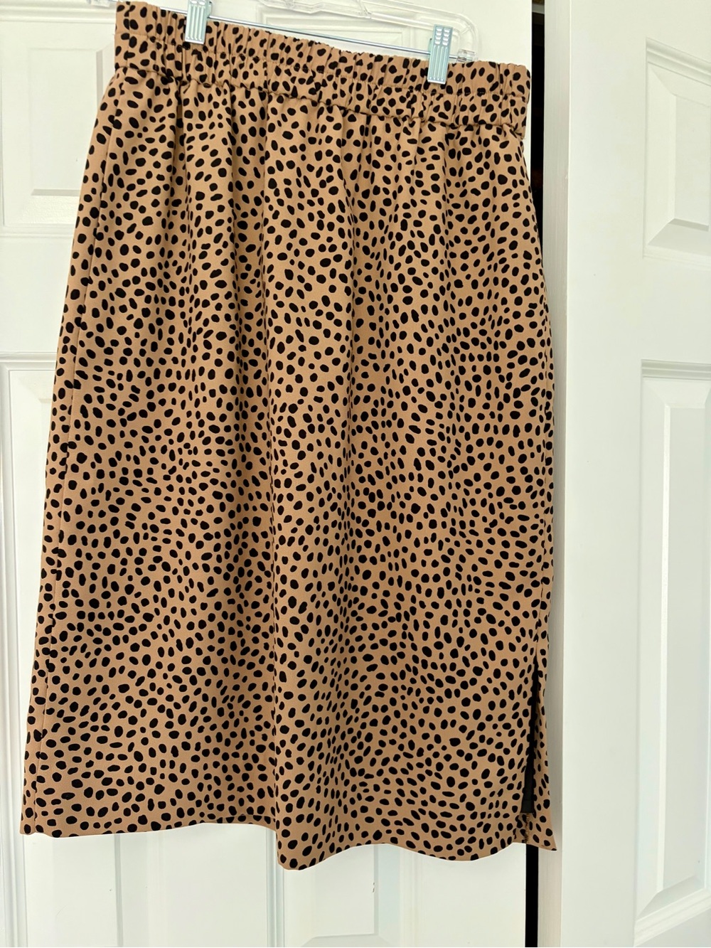 J. Crew Tan Midi Skirt with Black Spot Print